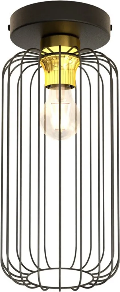 Plafonnier Design Industriel Fil de Fer Noir et Doré 1xE27 Modèle BARN