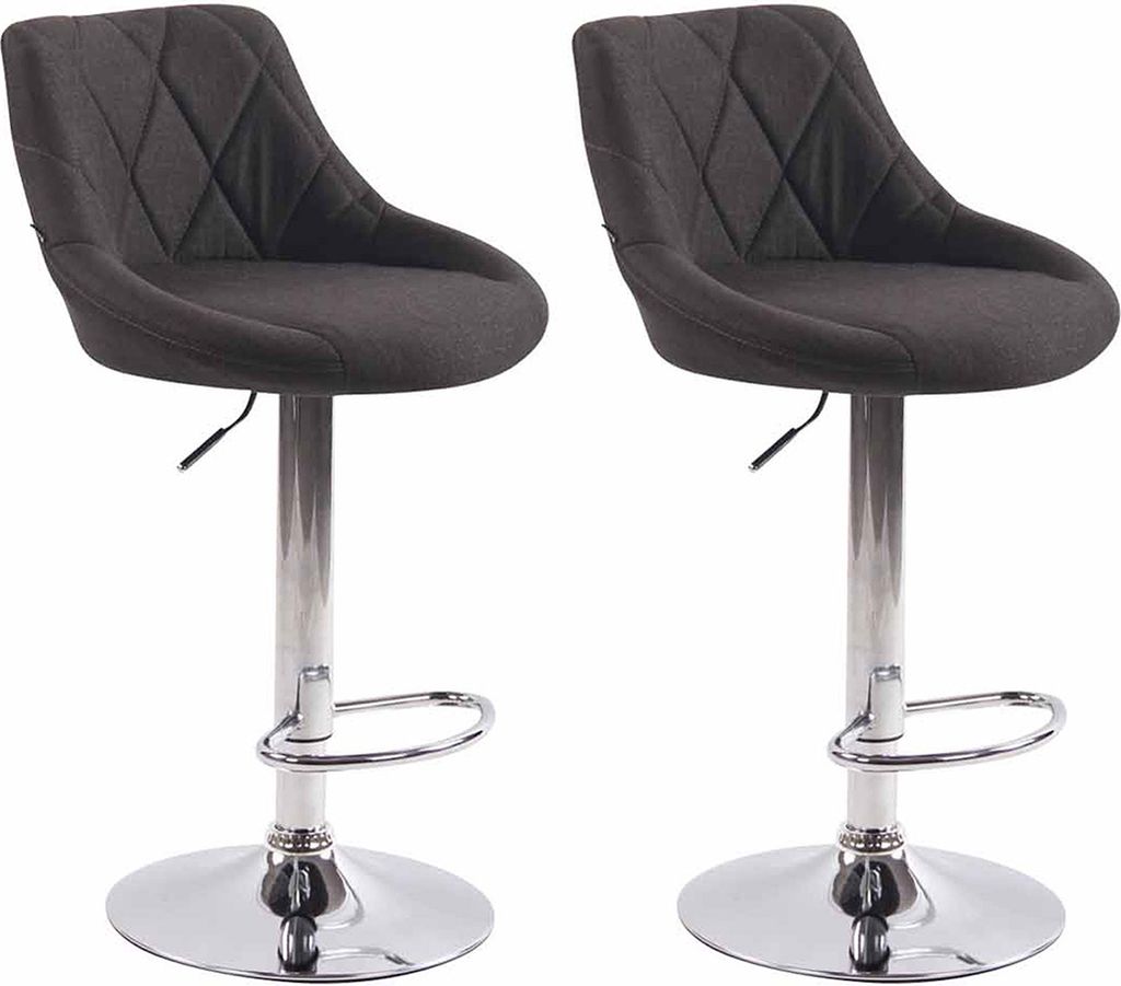 TPFLiving 2er Set Barhocker Lazius Gestell Metall in Chromoptik Stoff Dunkelgrau