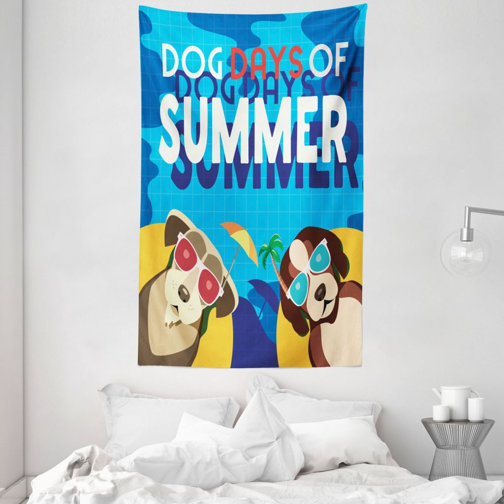 ABAKUHAUS Strand-Zitat Wandteppich und Tagesdecke, Hunde Days of Summer aus Weiches Mikrofaser Stoff Waschbar ohne Verblassen Digitaldruck, 140 x 2...