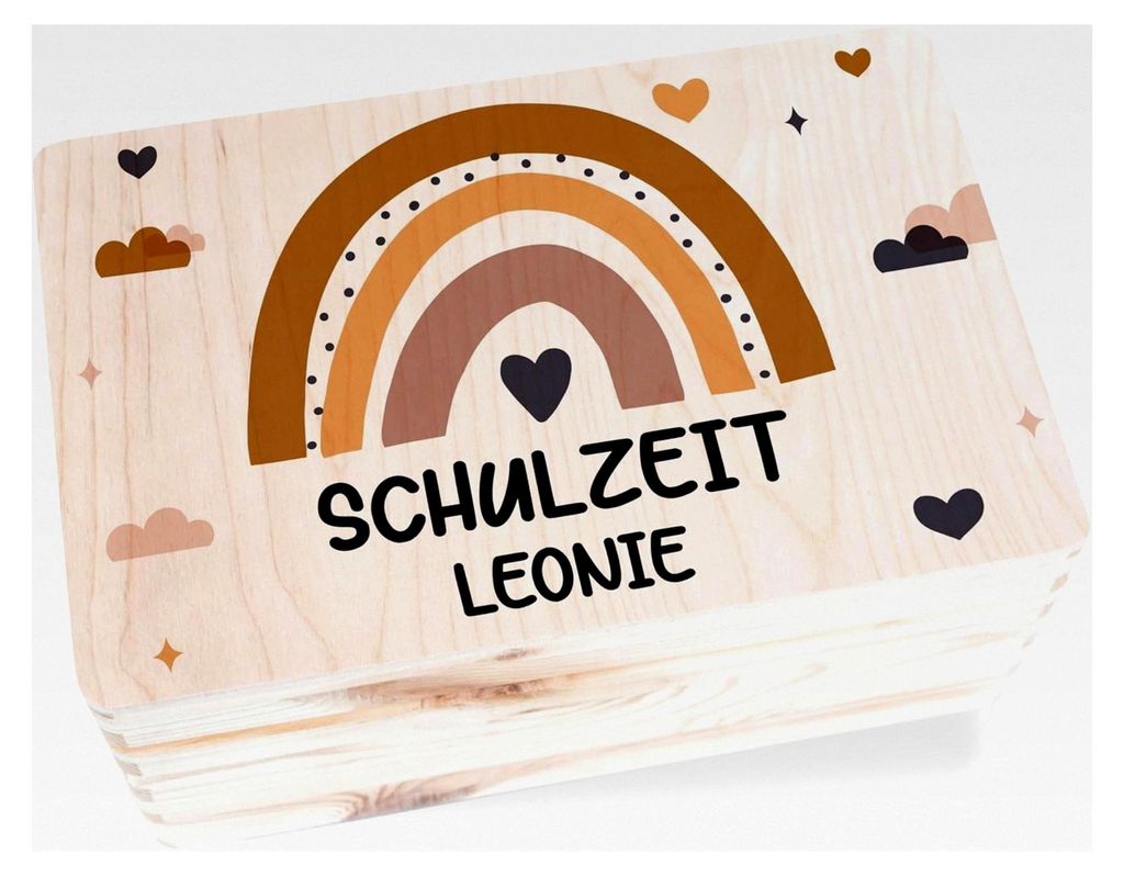 Holzkiste - Erinnerungsbox aus der Schulzeit | Geschenk zur Einschulung | 30 x 20 x 14 - Holz - personalisierte Aufbewahrungsbox