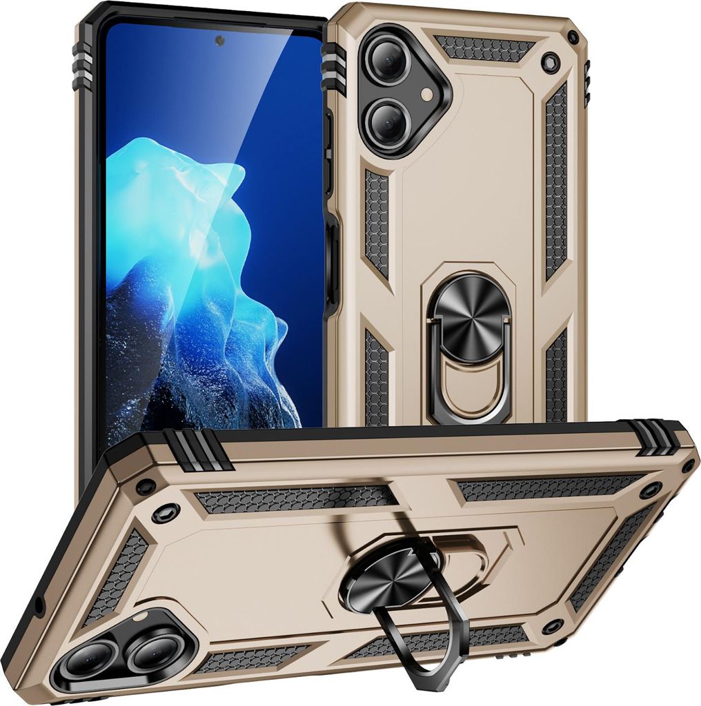 Schutzhülle für Samsung Galaxy A07 Dual Layer Robust Militäre Fallschutz Hülle mit Ringhalterung Ständer Gold