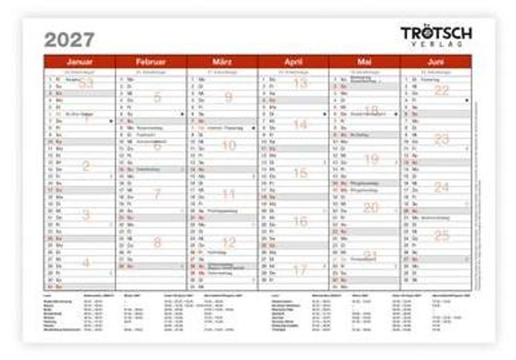 TRÖTSCH - Calendario da parete A5, anno 2027 Immagine del prodotto 