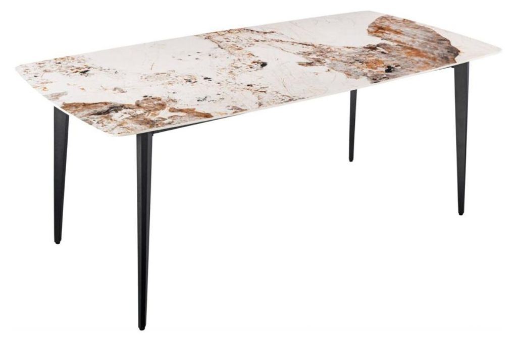 Esstisch HEXA – Keramik in Steinoptik und schwarzes Metall – 160 cm – Zeitgenössischer Stil