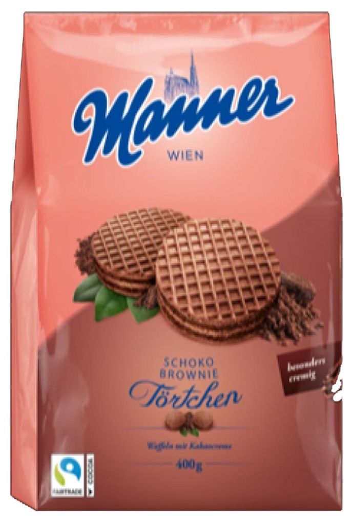 Verpackungsbild Manner Törtchen Schoko Brownie Waffeltaler mit Kakaocremefüllung 400g