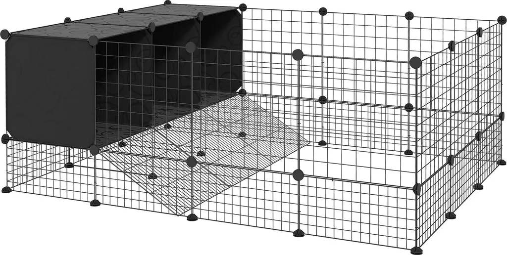 Enclos pour lapins modulaire en métal noir 140x105x52 cm avec 3 nids