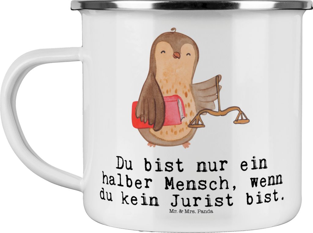 Mr. & Mrs. Panda Pott Jurist Herz - Weiß - Geschenk, Emaille Becher, Motivtasse, Teetasse, Anwalt, Jura Studium, Master Of Laws, Reisebecher, Anwa...