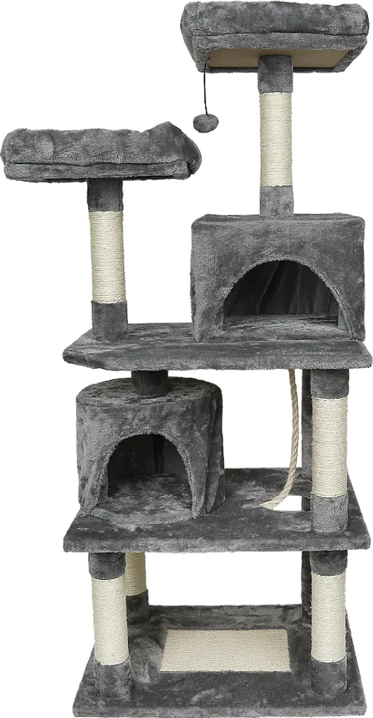 Arbre à chat 145 cm multi-niveaux avec griffoirs et niche en peluche gris
