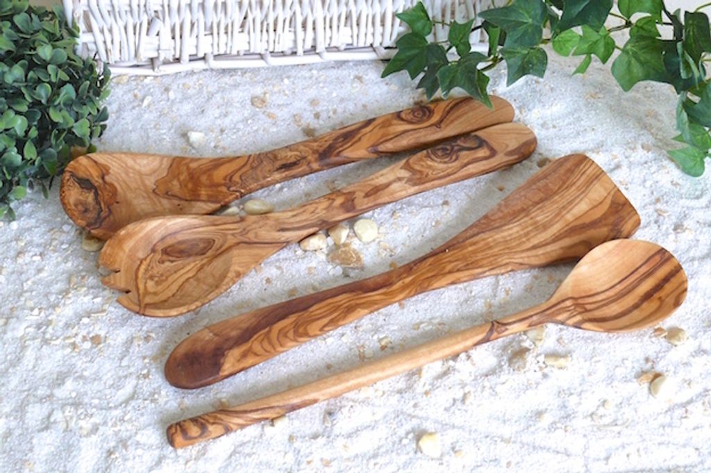 Küchenset 4-teilig Olivenholz – Pfannenwender, Kochlöffel, Produktbild 