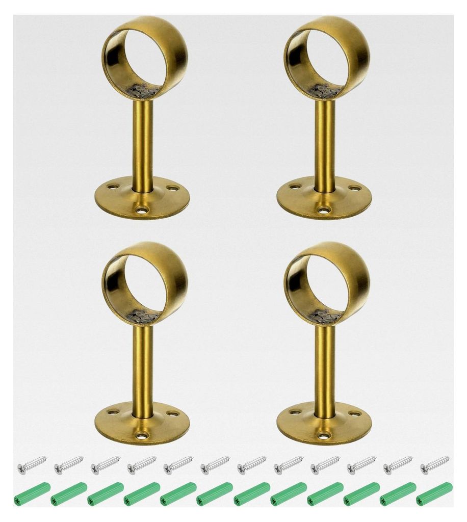 4 Stück 1,26 Zoll Vorhangstangenhalter, Deckenmontierte Rohrflanschbuchse, Edelstahl-Schrankstangenhalterung mit Schrauben, Gold