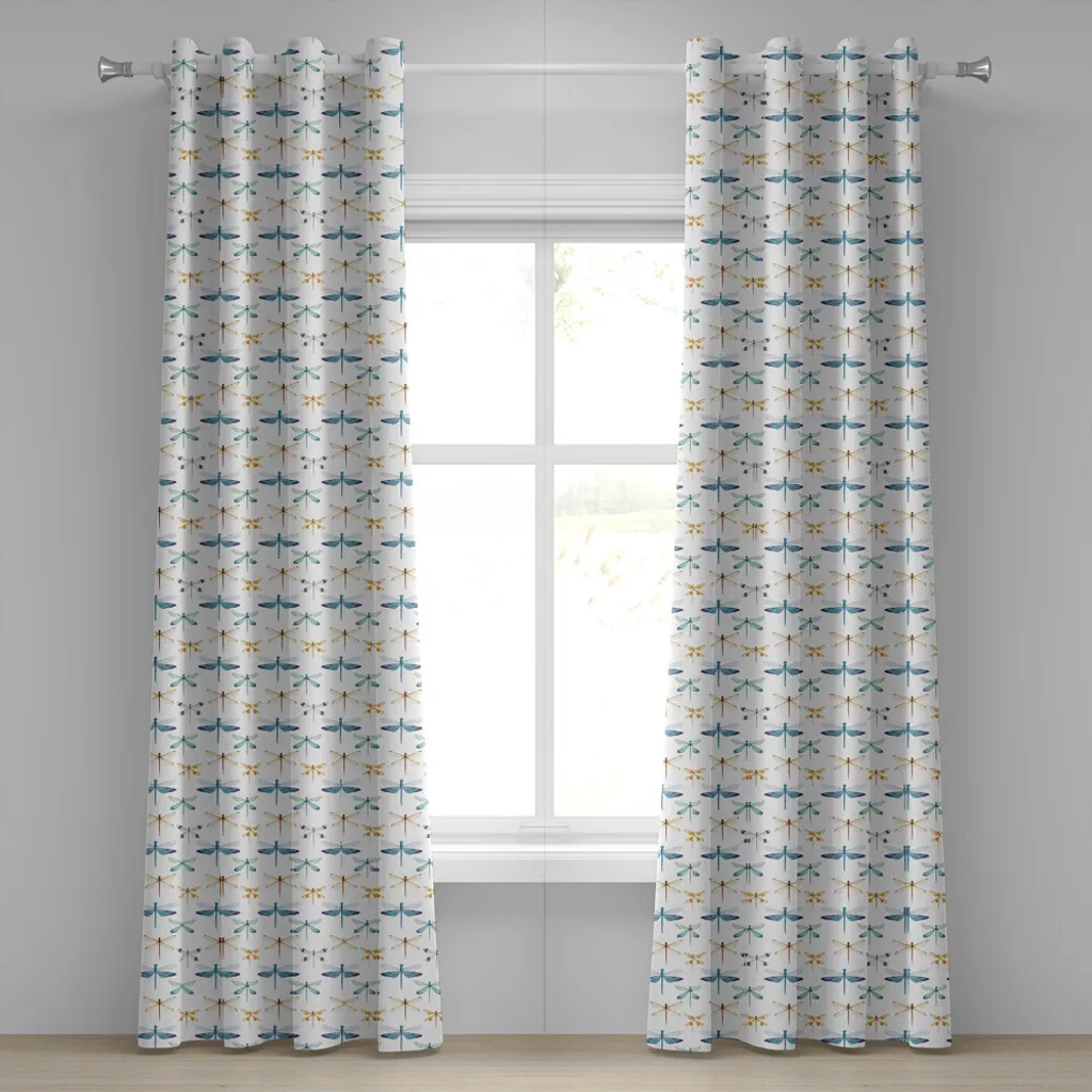 Rideaux décoratifs à motifs Libelles pour salon 280x245 cm en 2 pièces