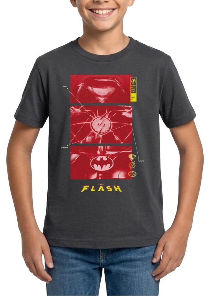 Spreadshirt The Flash Anzüge Supergirl Flash Batman Mit Logos Teenager T-Shirt, 134/146 (9-11 Jahre), Dunkelgrau
