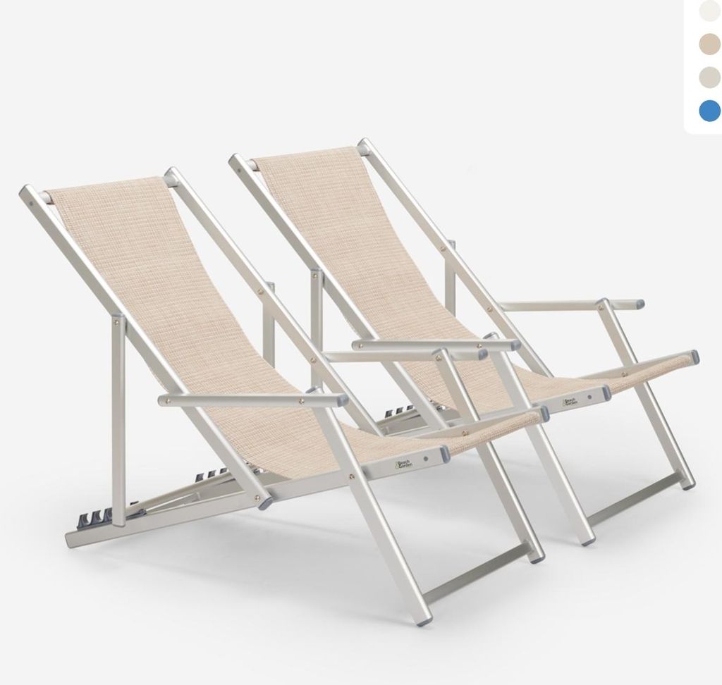2er Set Strandliegen Liegestühle Sonnenliegen mit Armlehnen aus Aluminium Riccione Gold Lux - Beige