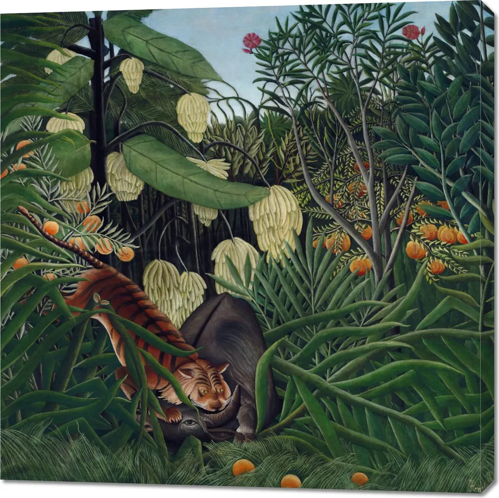 Quadro 100x100 cm Tiger and Buffalo, Rousseau Vintage per il salotto