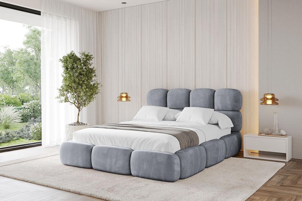 ALTDECOR Polsterbett mit Bettkasten - NOMA 180x200 Grau - Bett mit Matratze H3/H4, Kopfteil, Boxbett, Doppelbett mit Stauraum