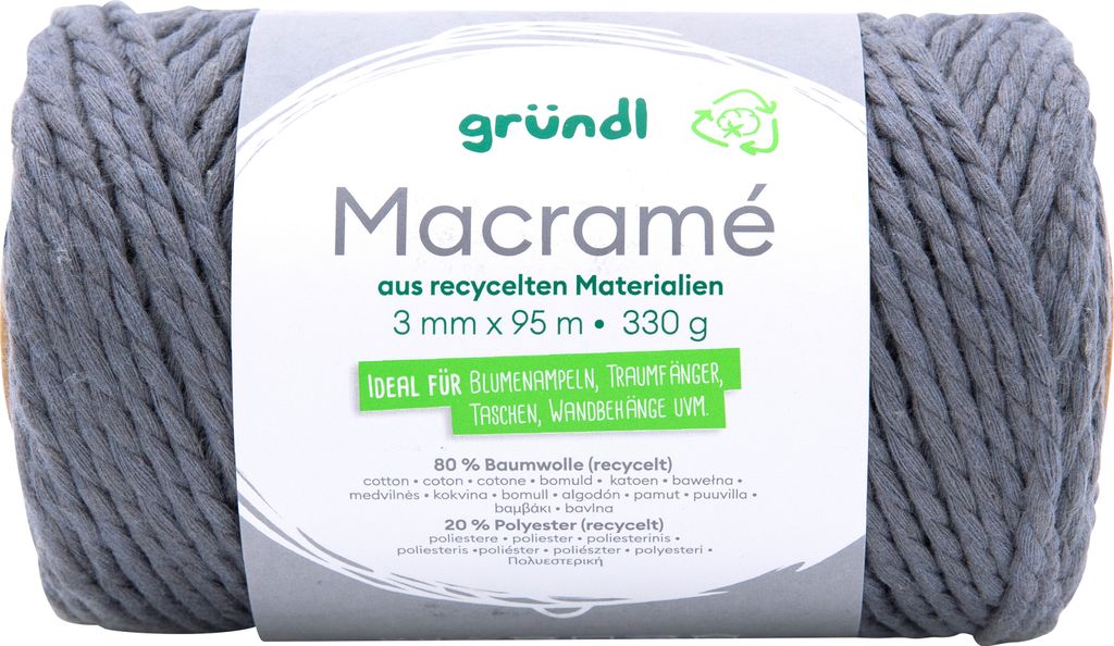 Gründl Baumwollkordel Macrame 95m 330g 3mm für Makramee und Handarbeiten Farbe 06