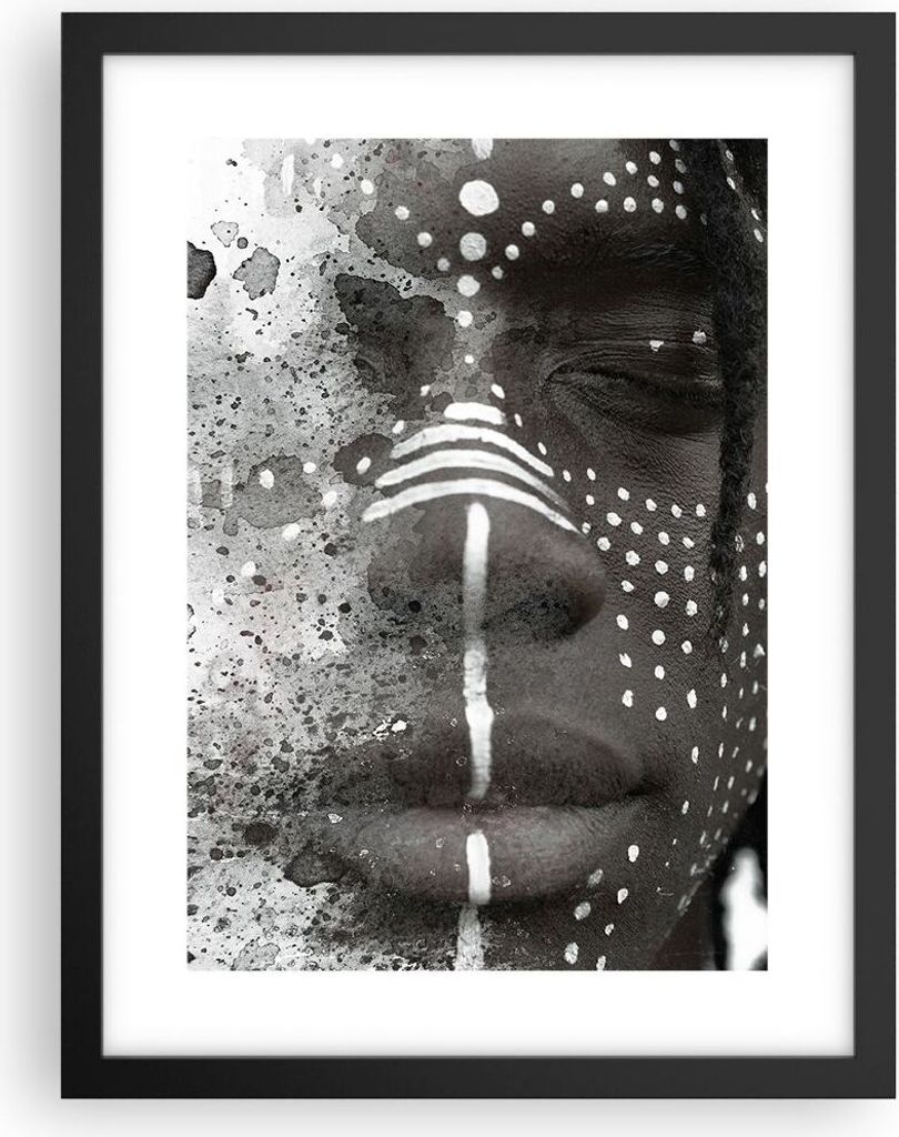 Gerahmtes Poster - Schwarzer Rahmen - Afrikanisch Autochthon Gesicht - 30x40 cm - Wand Bild - Wanddeko - Wandbilder - Kunstposter - Wandposter - Bi...