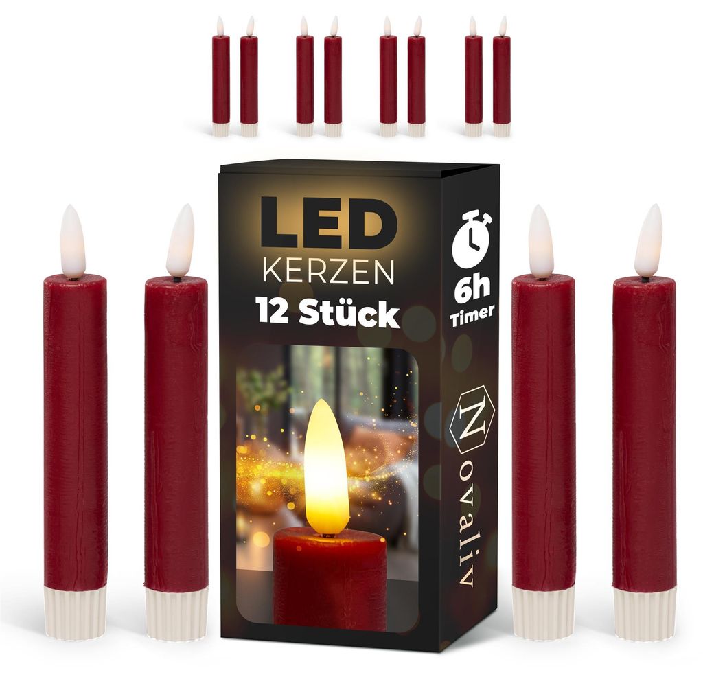 LED-kaarsen met timer, rood, 12 stuks, voor gebruik Productafbeelding 