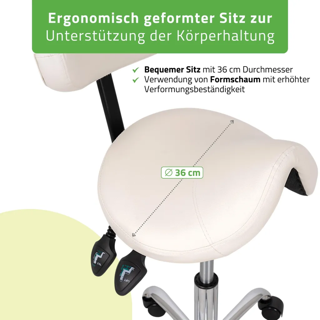 Tabouret à roulettes médical avec dossier ergonomique blanc réglable - 4