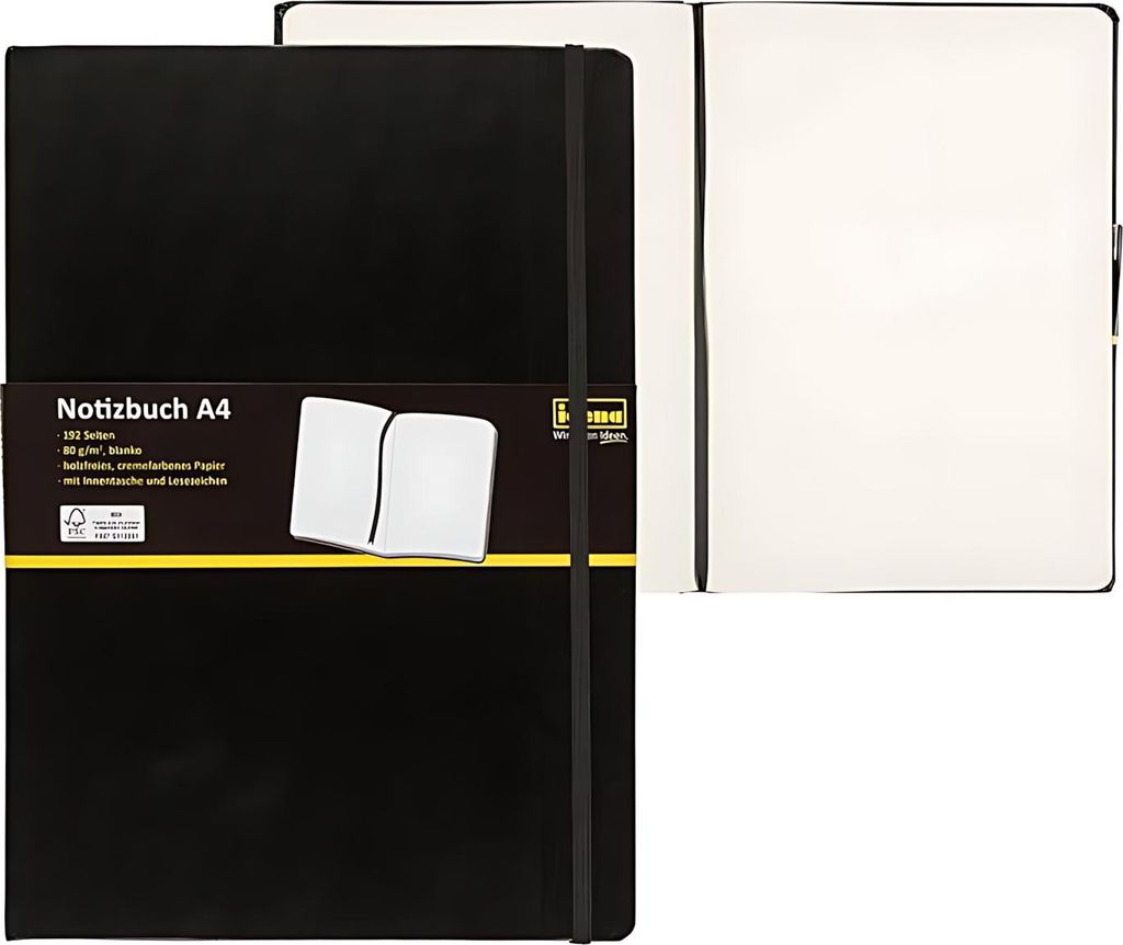 Idena NotizbuchMix A4 blanko schwarz - 96 Blatt 80g/m² Produktbild 