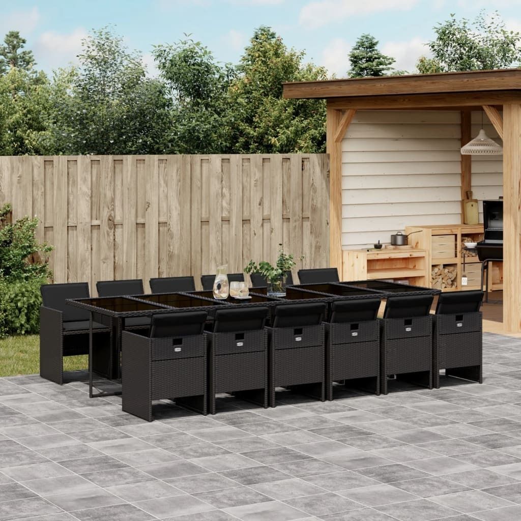 Möbel 13-tlg. Garten-Essgruppe mit Kissen Schwarz Poly Rattan - Balkonmöbel 3277710