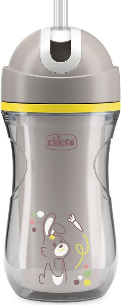Chicco Thermobecher mit Strohhalm, grau, 266 ml, für Kinder ab 14 Monaten