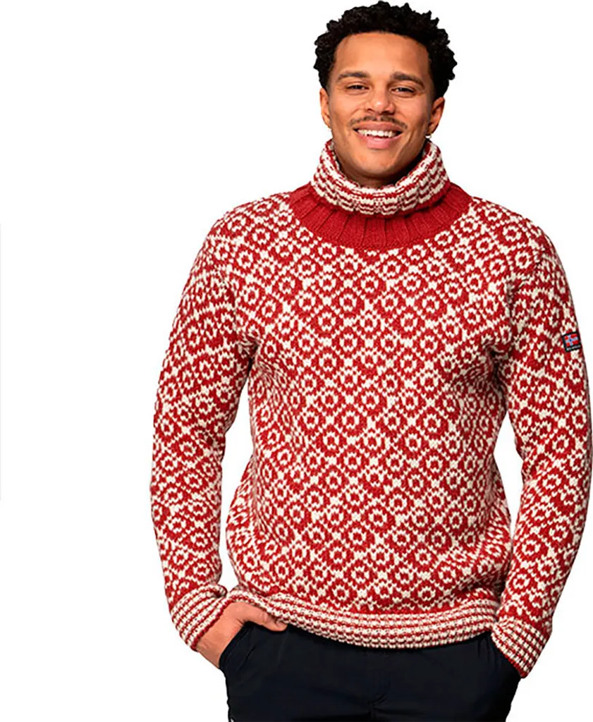 Pull Devold Svalbard High Neck : maille épaisse en laine rouge pour L