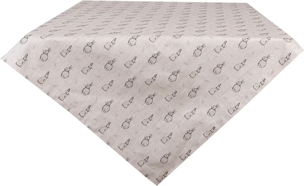 Nappe Coton 100x100 cm Beige Gris à Motif Lapin pour Déco Champêtre