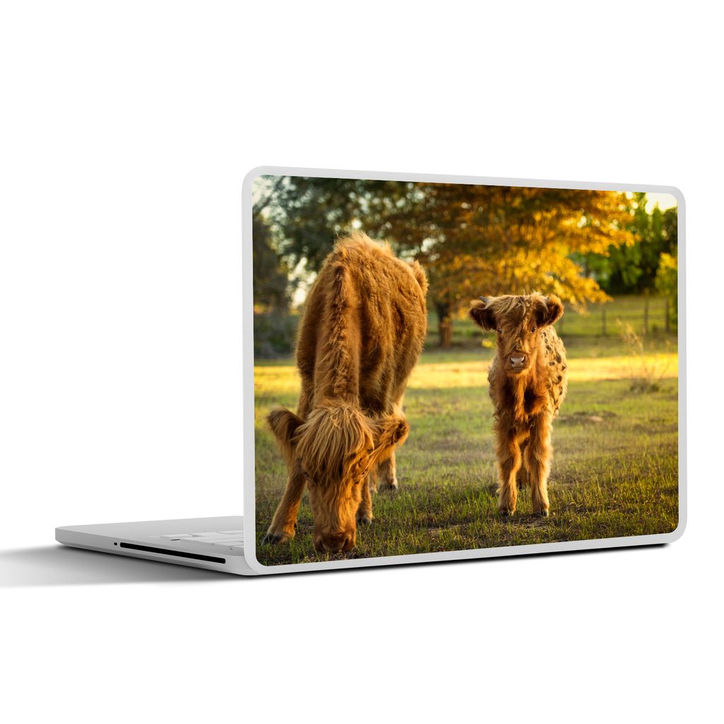 MuchoWow Laptop Aufkleber Sticker Cover Schottischer Highlander - Kalb - Herbst 36.5x27.5 cm - Laptop-Sticker