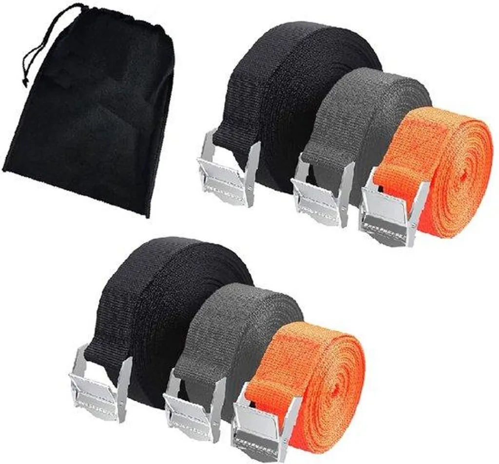 Lot de 6 sangles de serrage à cliquet 25mm réglables noir orange gris