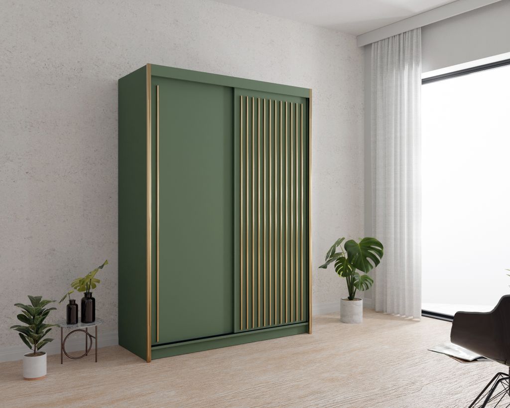 Kleiderschrank 150cm Pesti mit goldenen Lamellen, 2-türig Produktbild 