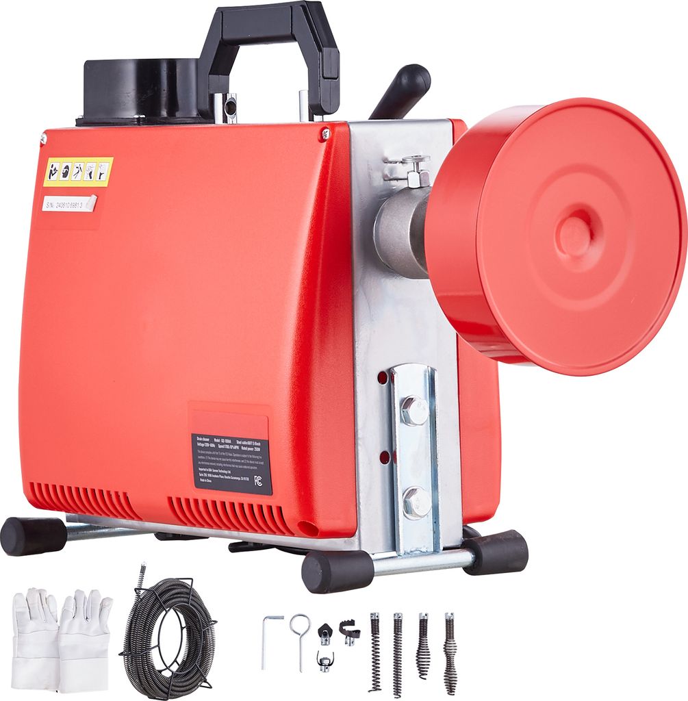 SucceBuy 66 FT x 5/8 Zoll Rohrreinigungsmaschine, 250 W elektrische Rohrreinigungsspirale mit manueller Zufuhr šC mit 7 Schneidern, 2 Stahlkabeln ...