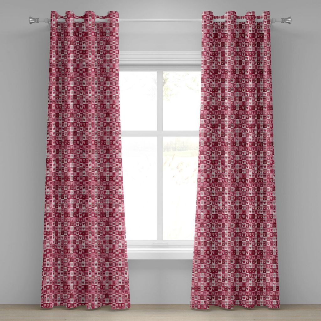 ABAKUHAUS Liebe Ösenvorhang, Herzen Für Valentine Überprüftes Muster Quadrat Geometrisches Künstlerisches, Dekorative 2-Panel-Fenstervorhänge...