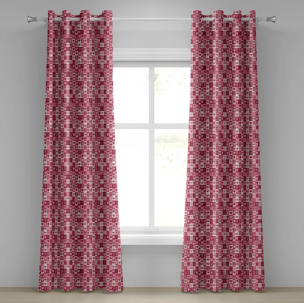 Rideau pour chambre et salon motif cœurs décoration Saint-Valentin