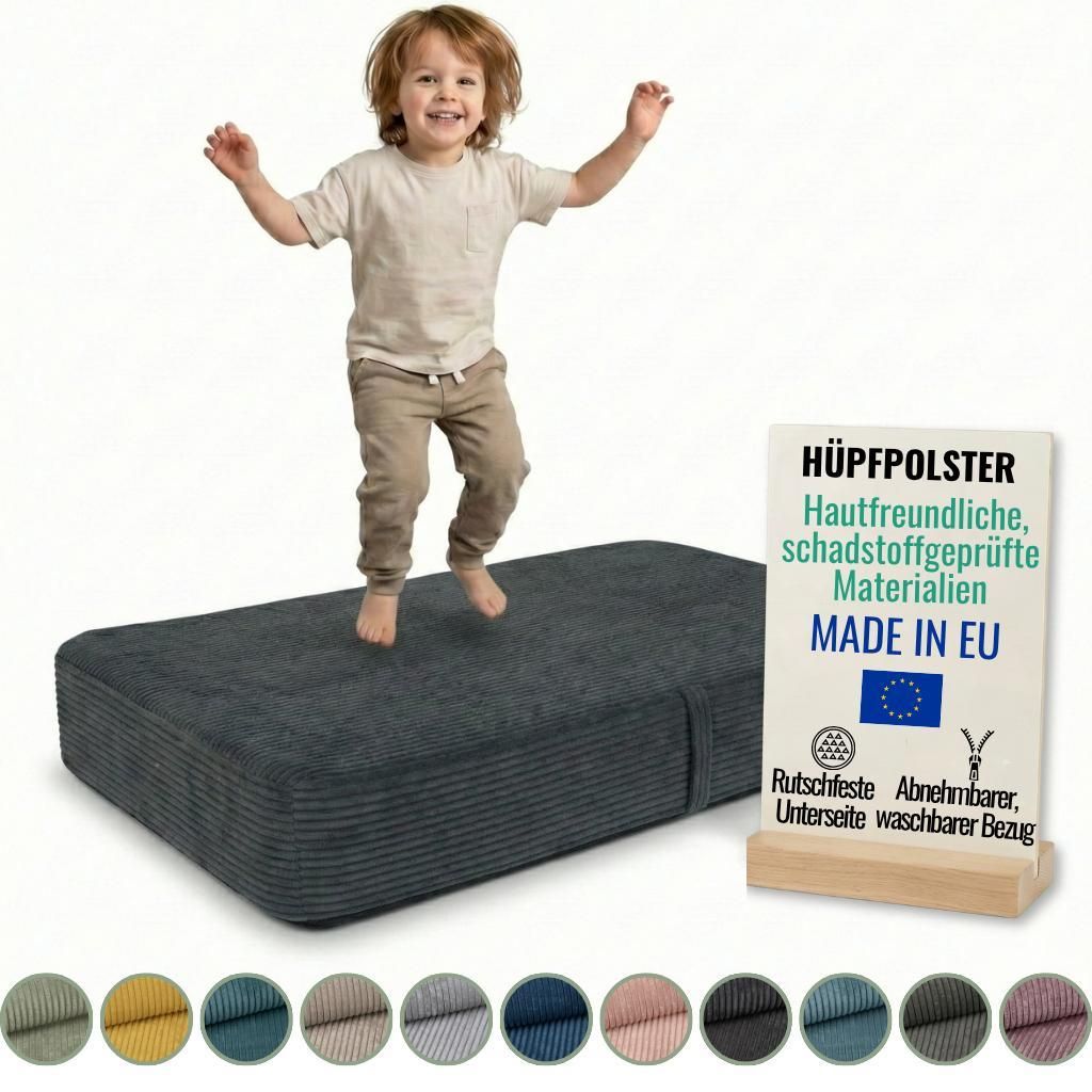 Pillows24 – Hüpfpolster für Kinder | Hüpfkissen 70x110x17 cm | Federn & Schaumstoff | Kindertrampolin für Zuhause | Hüpfmatte | abnehmbarem ...