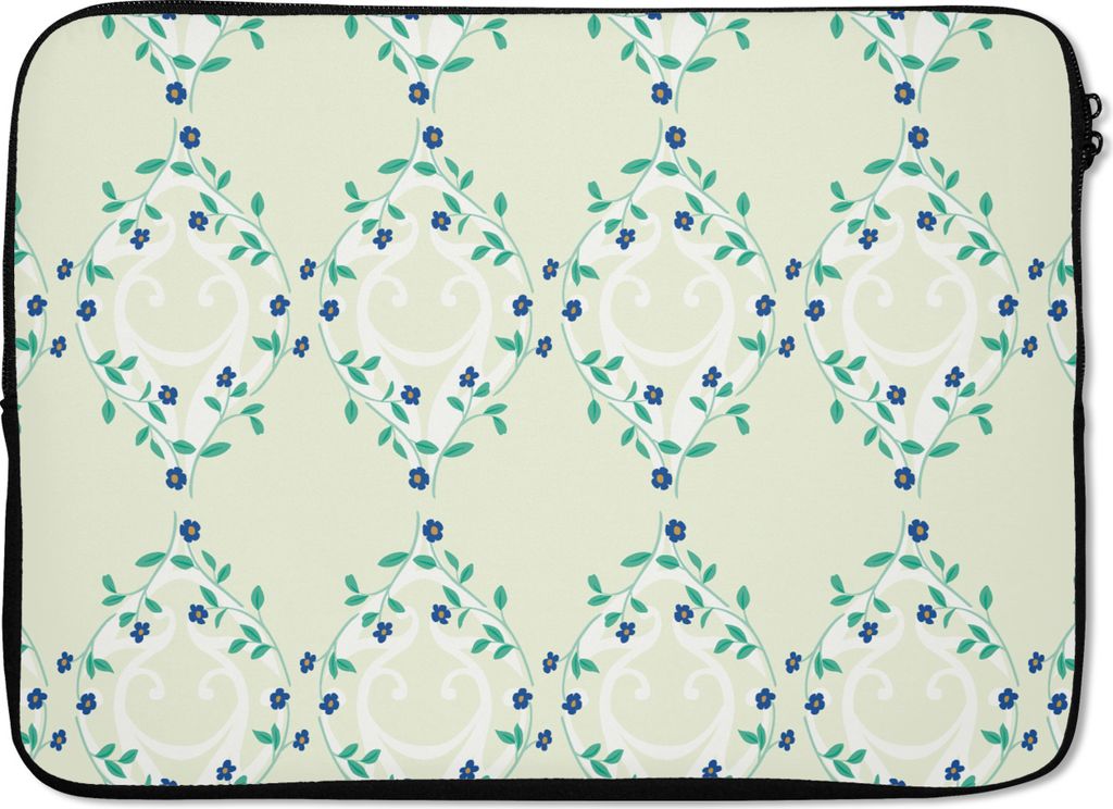 MuchoWow Laptop Hülle 14 ZollGrün - Blau - Blume - Design Laptoptasche - Laptoptasche - Stoßsicher - Schutzhaube