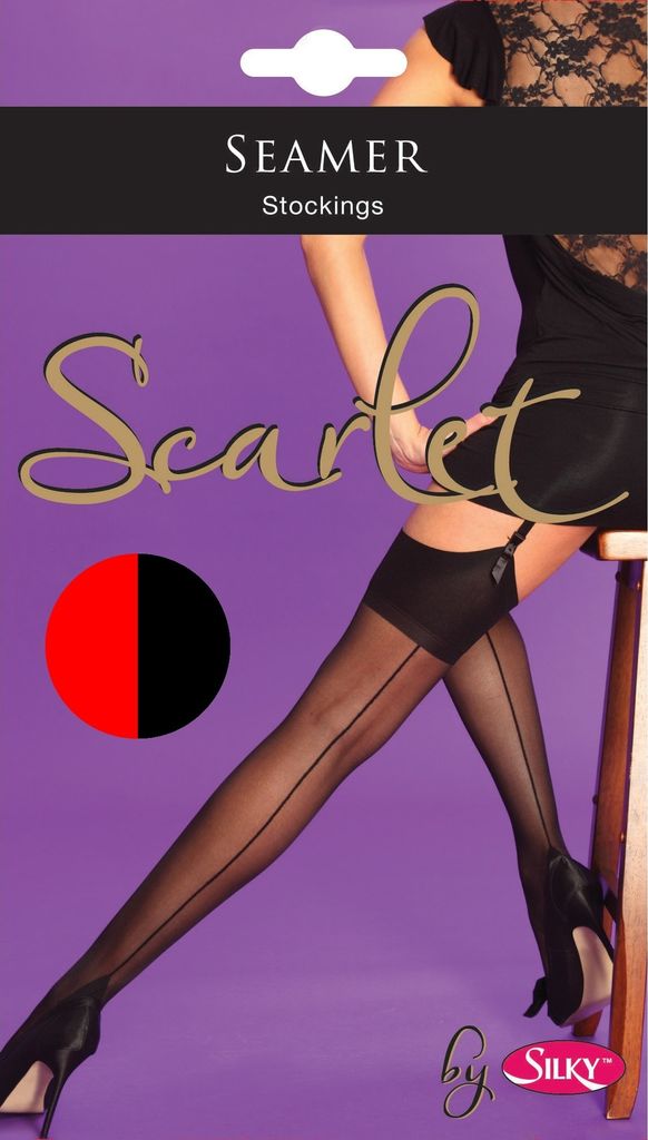 Silky Scarlet Damen Strümpfe mit Naht hinten LW218 (Medium) (Schwarz/Rot)