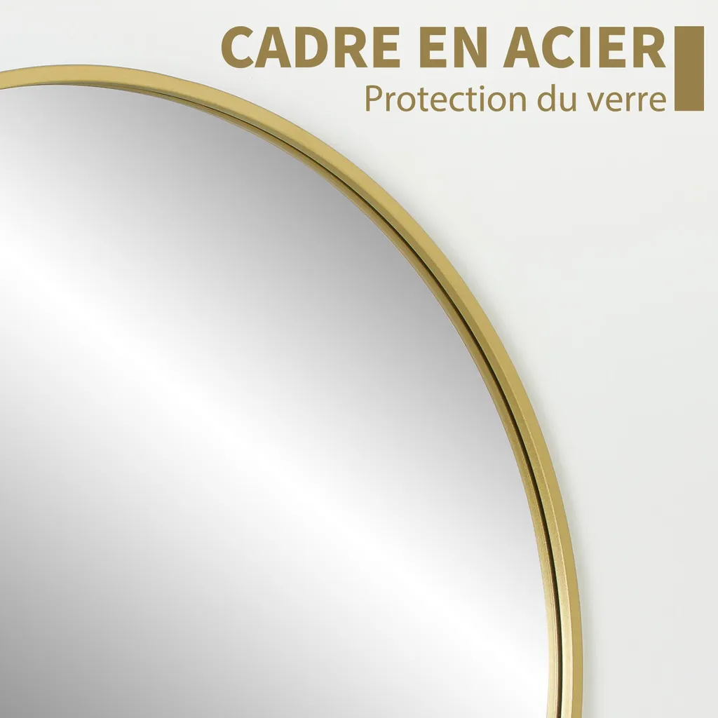Miroir rond doré 70 cm cadre métal robuste pour agrandir l'espace