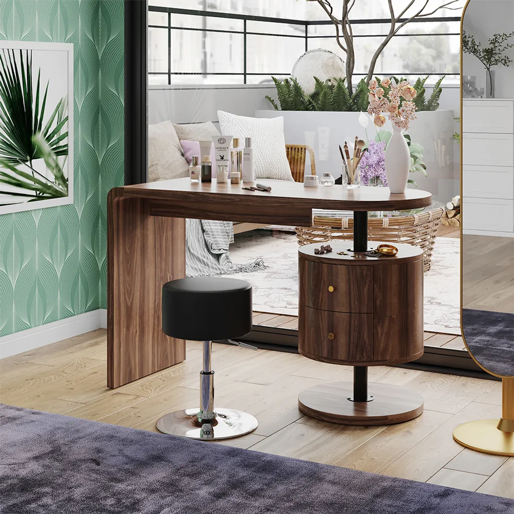 Coiffeuse 120cm chêne rustique Vicco Lara avec tabouret solide et large - 4