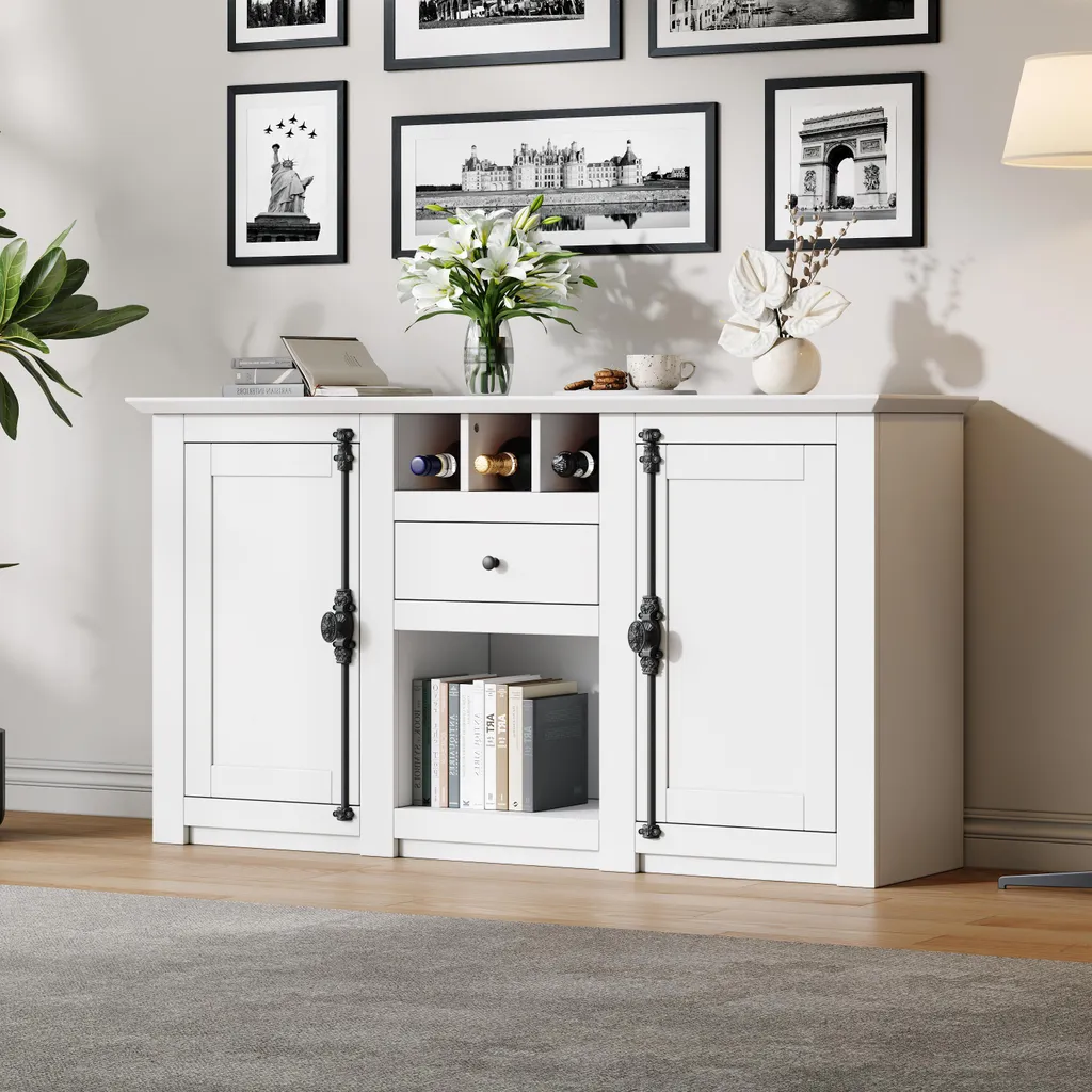 Commode de Salon avec Armoires à Vin - Buffet Blanc Design Scandinave
