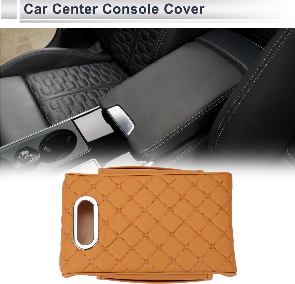 Auto Mittelkonsole Abdeckung Mittelkonsole Kissen Multifunktional 34x23x6cm / 13.39"x9.06"x2.36" Orange Nappa Leder