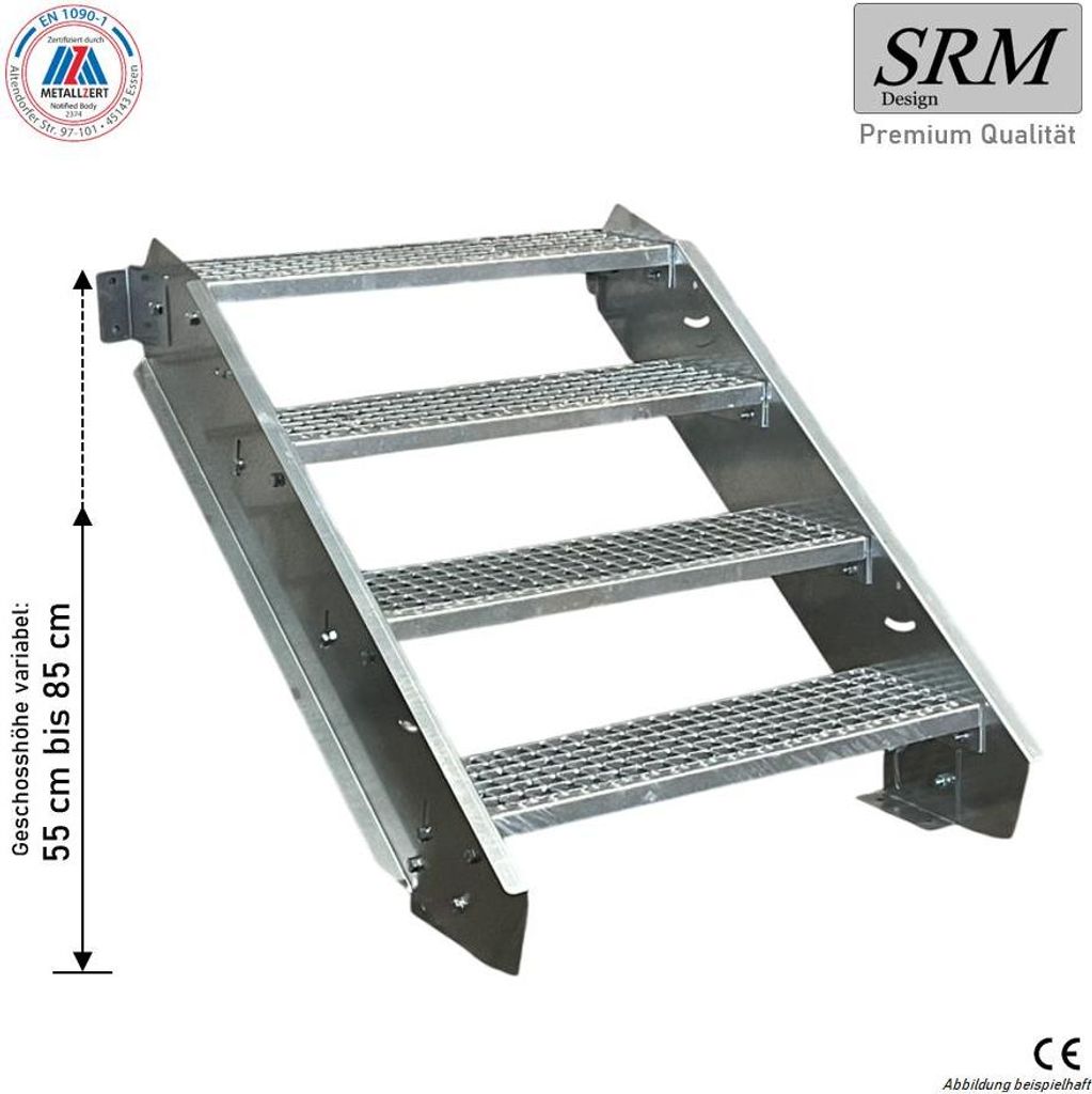 4 Stufen Stahltreppe Breite 80 cm 55 - 85 cm Geschosshöhe Produktbild 