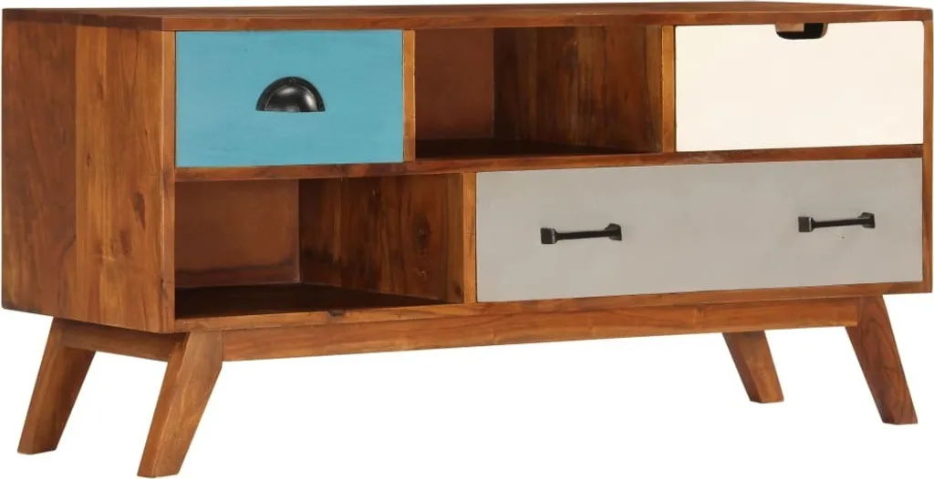 Meuble TV pour petit salon - Acacia massif 110 cm et 3 tiroirs