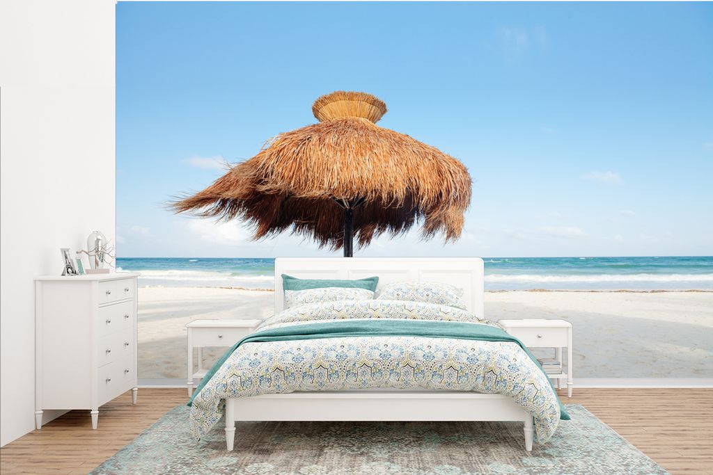 MuchoWow Fototapete für Wohnzimmer oder Schlafzimmer Wandtapete Vinyl Motivtapete Sandstrand bei Tulum in Mexiko - 385x240 cm - Schlafzimmer-Tapete