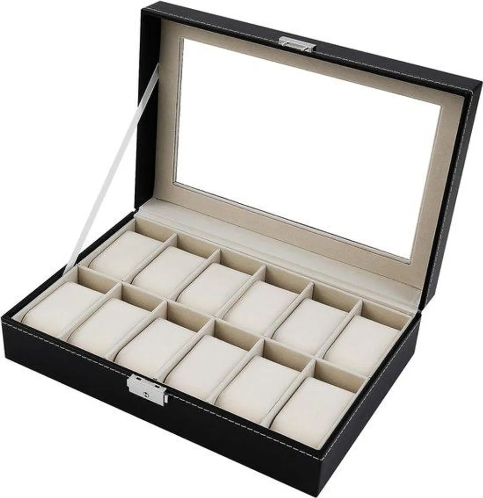 Coffret à montres 12 places avec fenêtre en verre et intérieur velours