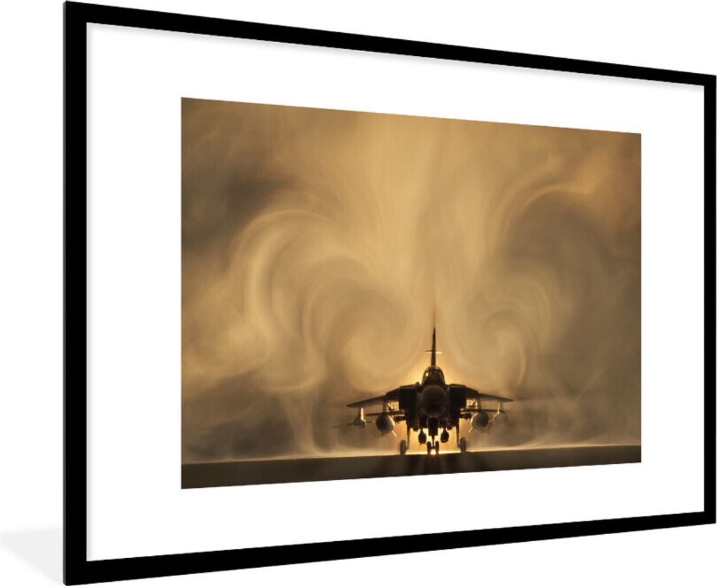 MuchoWow Gerahmtes Poster Ein Kampfjet in einem Tornado 90x60 cm - Poster mit Schwarzem Bilderrahmen Wandposter Rahmen Foto Bilder - Wanddekorati...