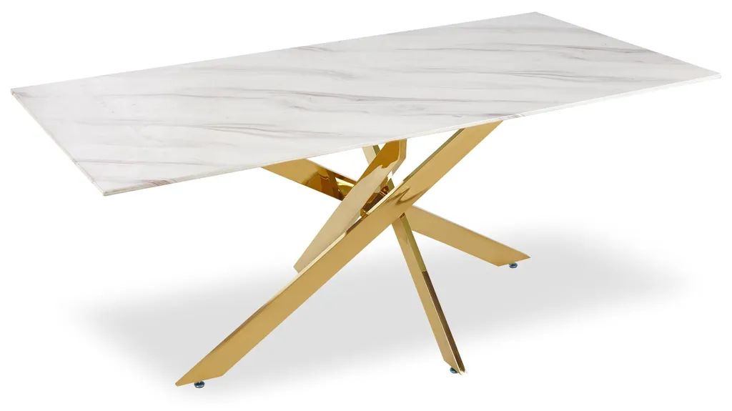 Table rectangulaire Naelle marbre blanc et métal doré pour 6 couverts