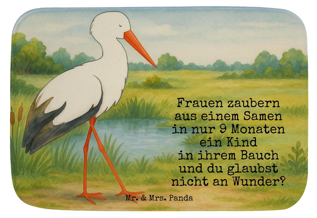 Mr. & Mrs. Panda Badematte Storch Design - Weiß - Geschenk, duschmatte, Gute Laune, Badteppich, Baby, Mutter, Duschvorleger, Badvorleger, Mütter,...