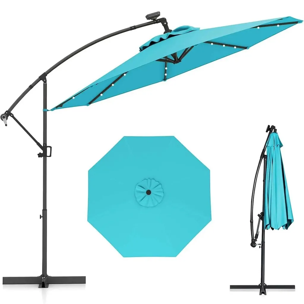 Parasol déporté inclinable turquoise 300 cm : Ombre et lumière LED