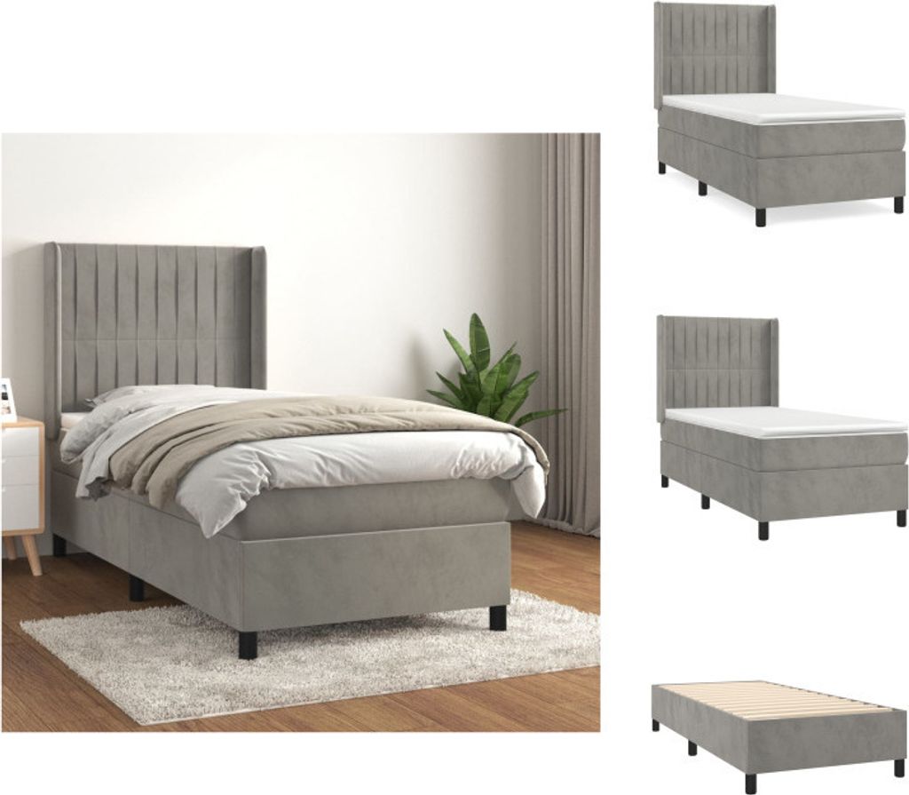 vidaXL Boxspringbett mit Matratze Hellgrau 90x190 cm Samt - Betten & Bettgestelle