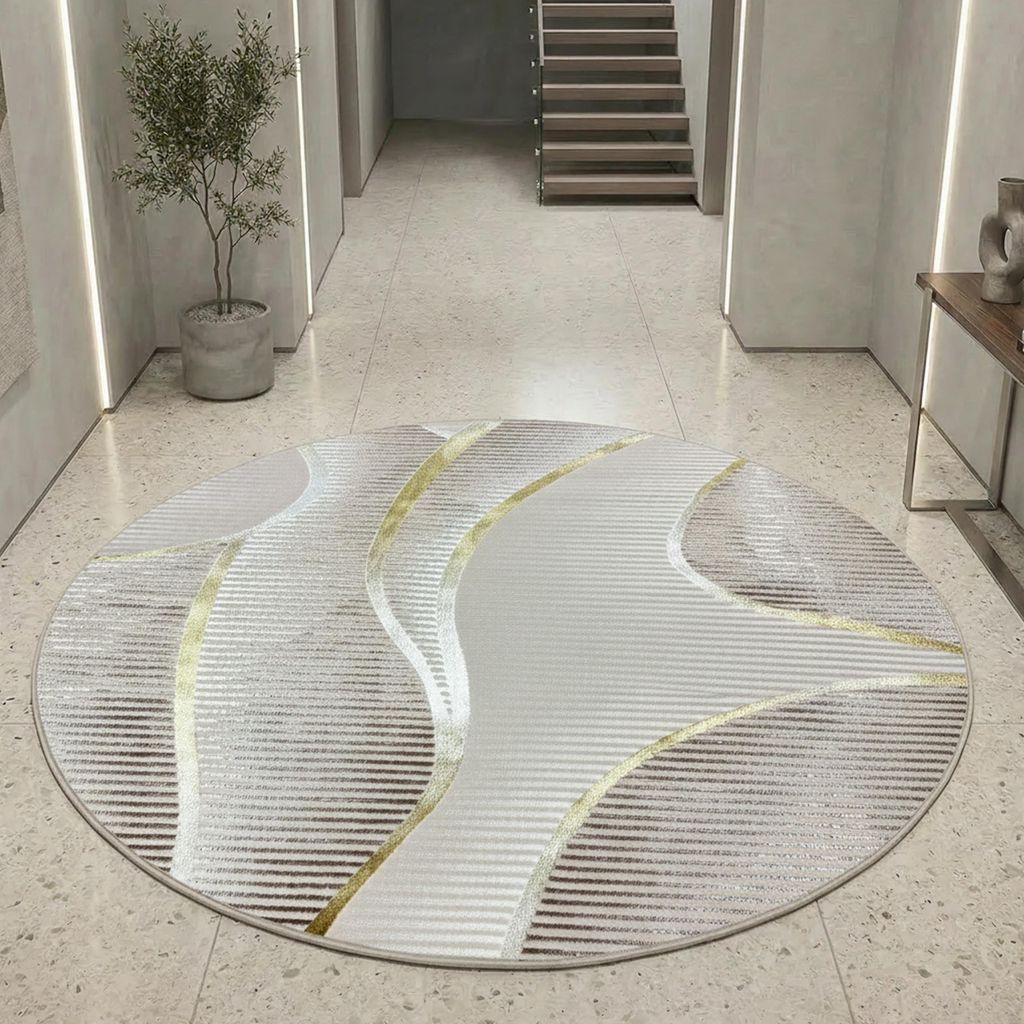 Moderner Kurzflorteppich Creme geschwungene Linien mit Produktbild 